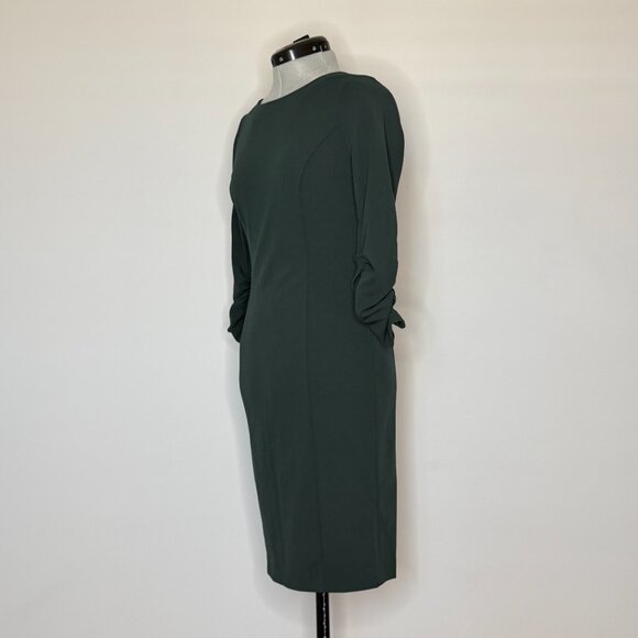 DKNY Deep Green 3/4 Ruched Sleeve Dress - Picture 2 of 7